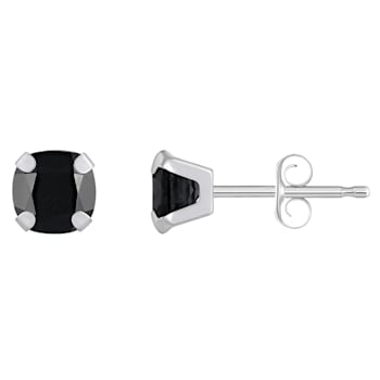 5mm Cushion Black Onyx Rhodium Over 10k White Gold Stud Earrings