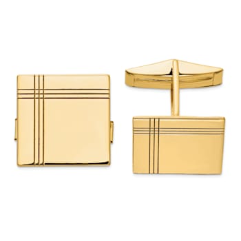 14K Yellow Gold Men's Square with Line Design Cuff Links