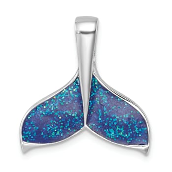 Rhodium Over Sterling Silver Polished Enameled Whale's Tail Pendant