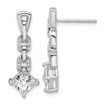 Rhodium Over Sterling Silver Polished Fancy Cubic Zirconia Link Post
Dangle Earrings