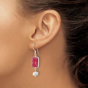 Sterling Silver Red Jadeite Dangle Shepherd Hook Earrings