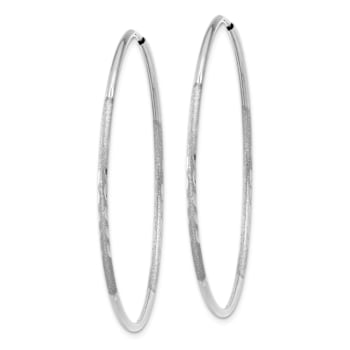 Rhodium Over 14k White Gold Diamond-Cut 1 5/8" Endless Hoop Earrings
