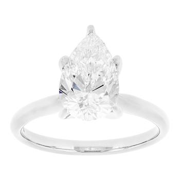 Lab-Grown Diamond Pear Shape Solitaire Ring In 14K White Gold 2.00ct