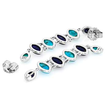 Lapis Lazuli With Turquoise Sterling Silver Dangle Earrings 10x5mm