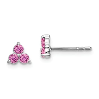 Rhodium Over 14K White Gold 3-stone Lab Created Pink Sapphire Triangle Earrings
