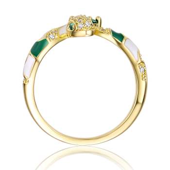 Emerald Color CZ Coiled Snake Bypass Ring In 14K Gold Over Brass