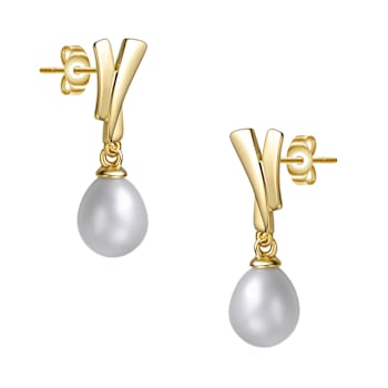 Pear Shape Freshwater Pearl Drop Earrings In 14K Gold Over Sterling Silver