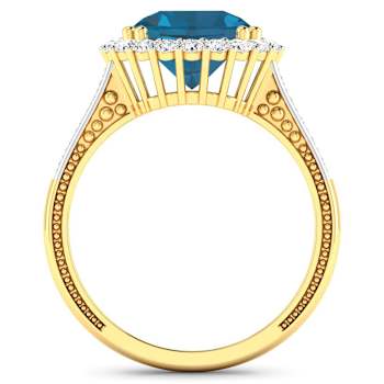Round London Blue Topaz and Diamond 14K Yellow Gold Halo Ring 3.44 ctw