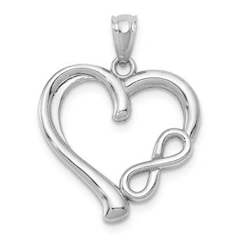 Rhodium Over 14K White Gold Polished Small Infinity Heart Pendant