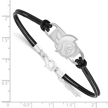 Rhodium Over Sterling Silver NHL LogoArt Ottawa Senators Leather Bracelet