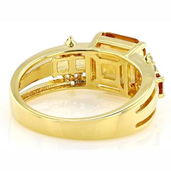 Citrine And White Zircon Ring In 18K Gold Over Sterling Silver 2.73ctw