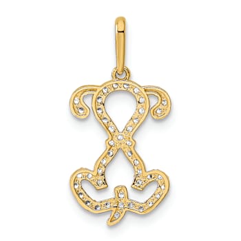 14k Yellow Gold Polished Cubic Zirconia Sitting Puppy Outline Pendant