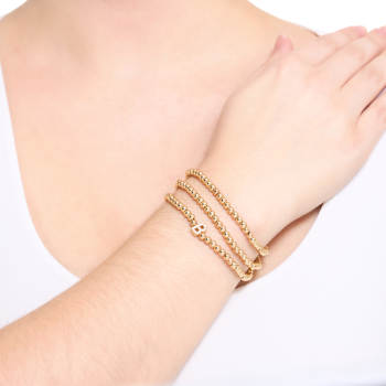 Initial B CZ Beaded Bracelet Set In 14K Gold Over Brass 0.16ctw