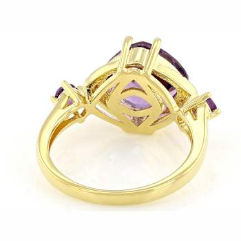 Amethyst With White Zircon Ring In 18K Gold Over Sterling Silver 3.88ctw