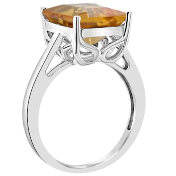10x8mm Emerald Cut Citrine Rhodium Over Sterling Silver Ring