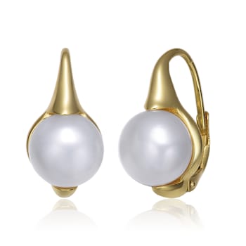 Round Freshwater Pearl Leverback Drop Earrings In 14K Gold Over Sterling Silver