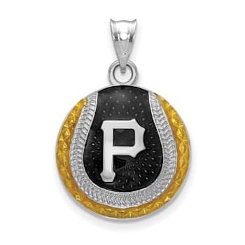 Rhodium Over Sterling Silver MLB LogoArt Pittsburgh Pirates Enameled Pendant