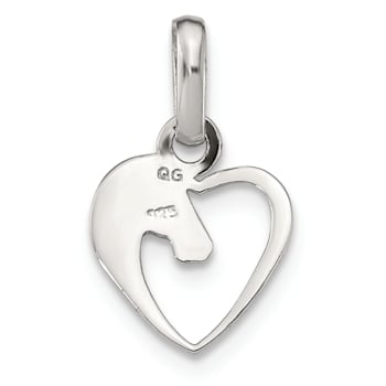 Rhodium Over Sterling Silver Open Heart Horse Head Pendant