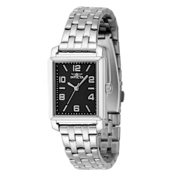 Invicta Vintage 24.5mm Black Dial Stainless Steel Band Quartz Watch