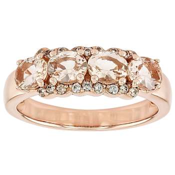 Morganite Oval And White Zircon Ring In 18K Rose Gold Over Sterling
Silver 1.14ctw