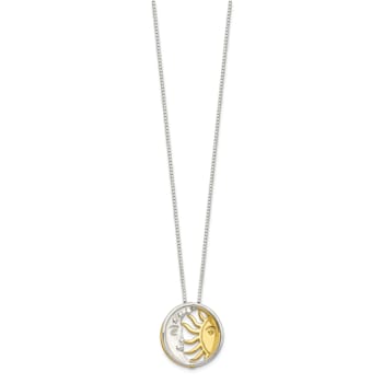 Sterling Silver and Gold-tone Polished Sun and Moon Necklace