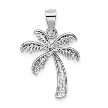 Rhodium Over 14k White Gold Polished and Textured Palm Tree Pendant