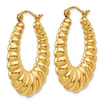14k Yellow Gold Polished Textured 1/2" Scalloped Hoop Earrings