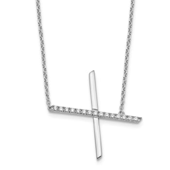 Rhodium Over 14k White Gold Sideways Diamond Initial X Pendant Cable
Link 18 Inch Necklace