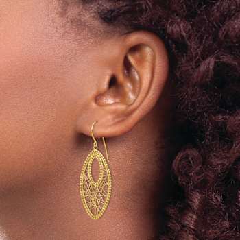14k Yellow Gold Textured Oval and Web Dangle Earrings