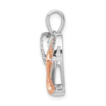 14k White Gold and 14k Rose Gold Diamond Double Heart Pendant