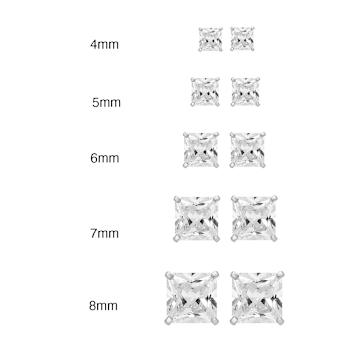14k White Gold Cubic Zirconia Square Stud Earrings - 5MM