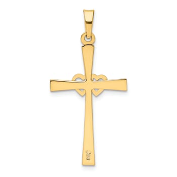 14k Yellow Gold and 14k White Gold Textured and Polished Latin Cross
with Hearts Pendant
