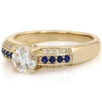 Diamond Simulant, Lab Blue Sapphire And White Zircon Ring In 18K Gold
Over Sterling Silver 1.50ctw