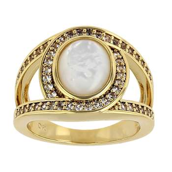 Mother-Of-Pearl And Lab-Created Sapphire Bypass Ring In 18K Gold Over
Brass 0.46ctw