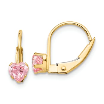 14k Yellow Gold Leverback 4mm Pink Cubic Zirconia Earrings