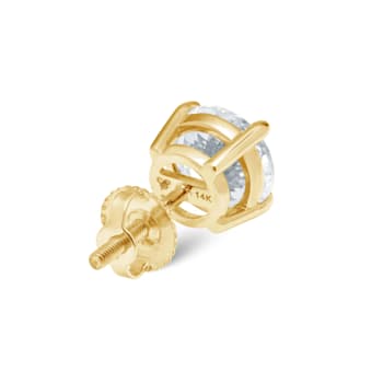 White Cubic Zirconia 14k Yellow Gold Studs With Velvet Gift Box 4ctw