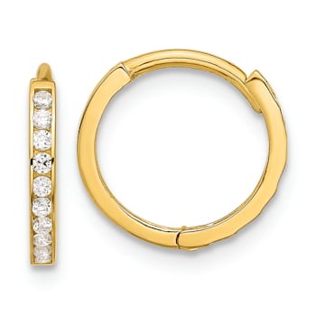 14k Yellow Gold 7/16" Polished Cubic Zirconia Huggie Hoop Earrings