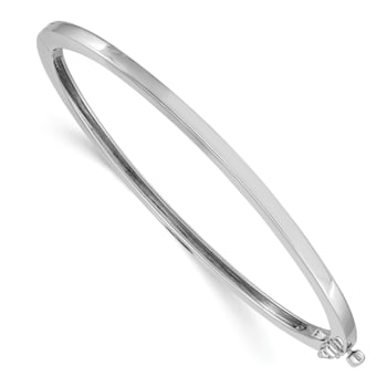 Rhodium Over 14k White Gold 2.5mm Polished Solid Hinged Bangle