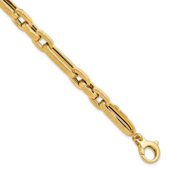 14K Yellow Gold Polished and Textured Design Fancy Link Bracelet