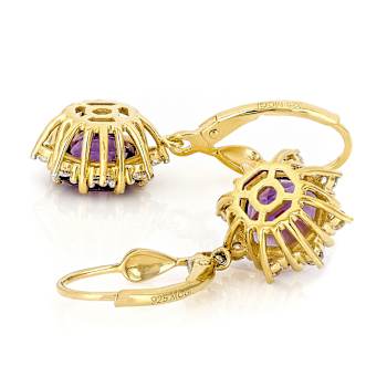Amethyst Rectangular Octagonal And White Zircon Earrings In 18K Gold
Over Sterling Silver 3.89ctw