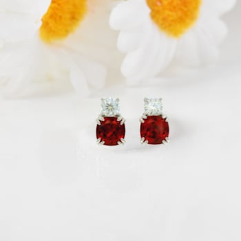 Red Lab Created Ruby Studs Earrings Rhodium over Sterling Silver Earrings