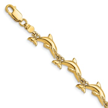 14k Yellow Gold Polished 3D Reversible Dolphin Bracelet
