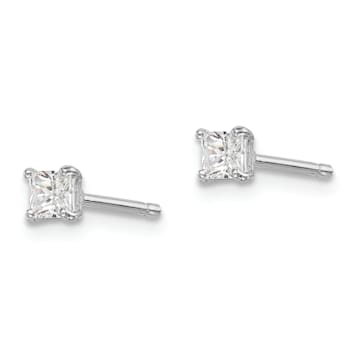 Sterling Silver Rhodium-plated 3mm Square CZ Stud Earrings