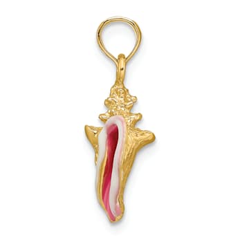 14K Yellow Gold Enameled 3D Conch Shell Pendant