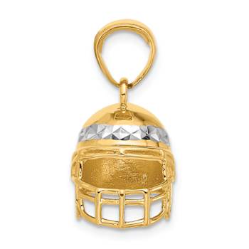 14k Two-tone Gold Diamond-Cut 3D Football Helmet Pendant