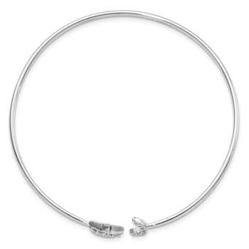 Rhodium Over 14k White Gold Diamond Moon and Star Flexible Cuff Bangle