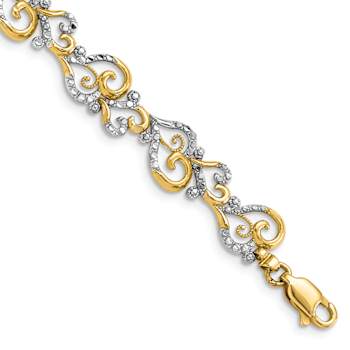14K Two-tone Gold Diamond-Cut Fancy Heart Link Bracelet