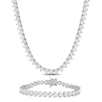 Created White Sapphire Sterling Silver Tennis Necklace and Bracelet 41.20ctw