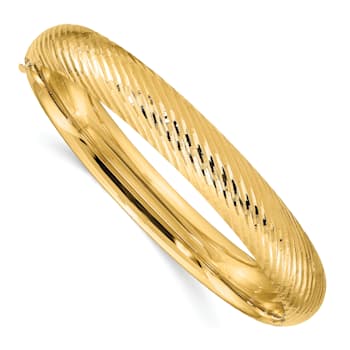 14k Yellow Gold 10mm Textured Hinged Bangle