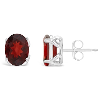 8x6mm Oval Garnet Rhodium Over Sterling Silver Stud Earrings